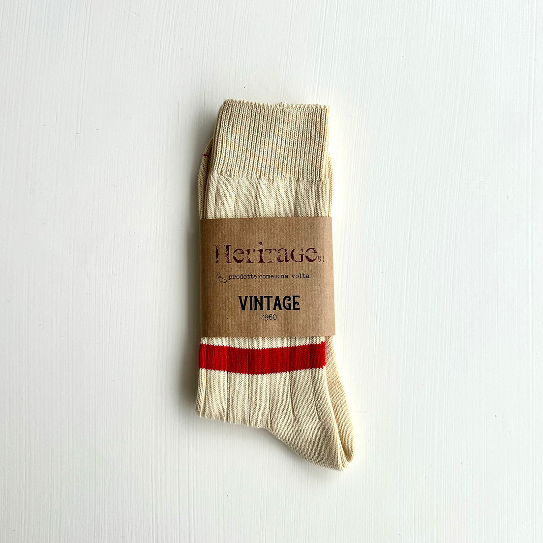 Heritage 9.1 Socks - Vintage 1960 Natural/Double Red Stripes