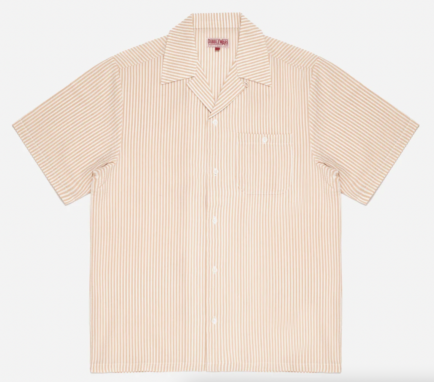 QUINCY SEERSUCKER SHORT SLEEVED SHIRT - SAND/WHITE