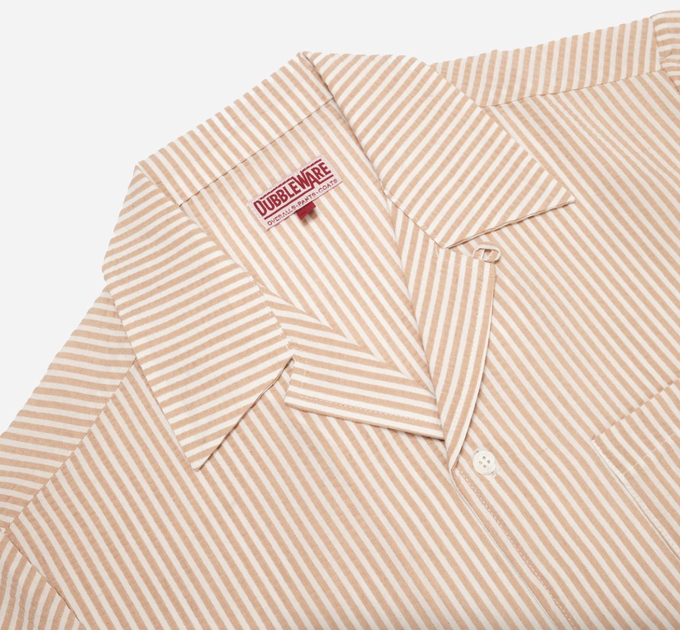 QUINCY SEERSUCKER SHORT SLEEVED SHIRT - SAND/WHITE